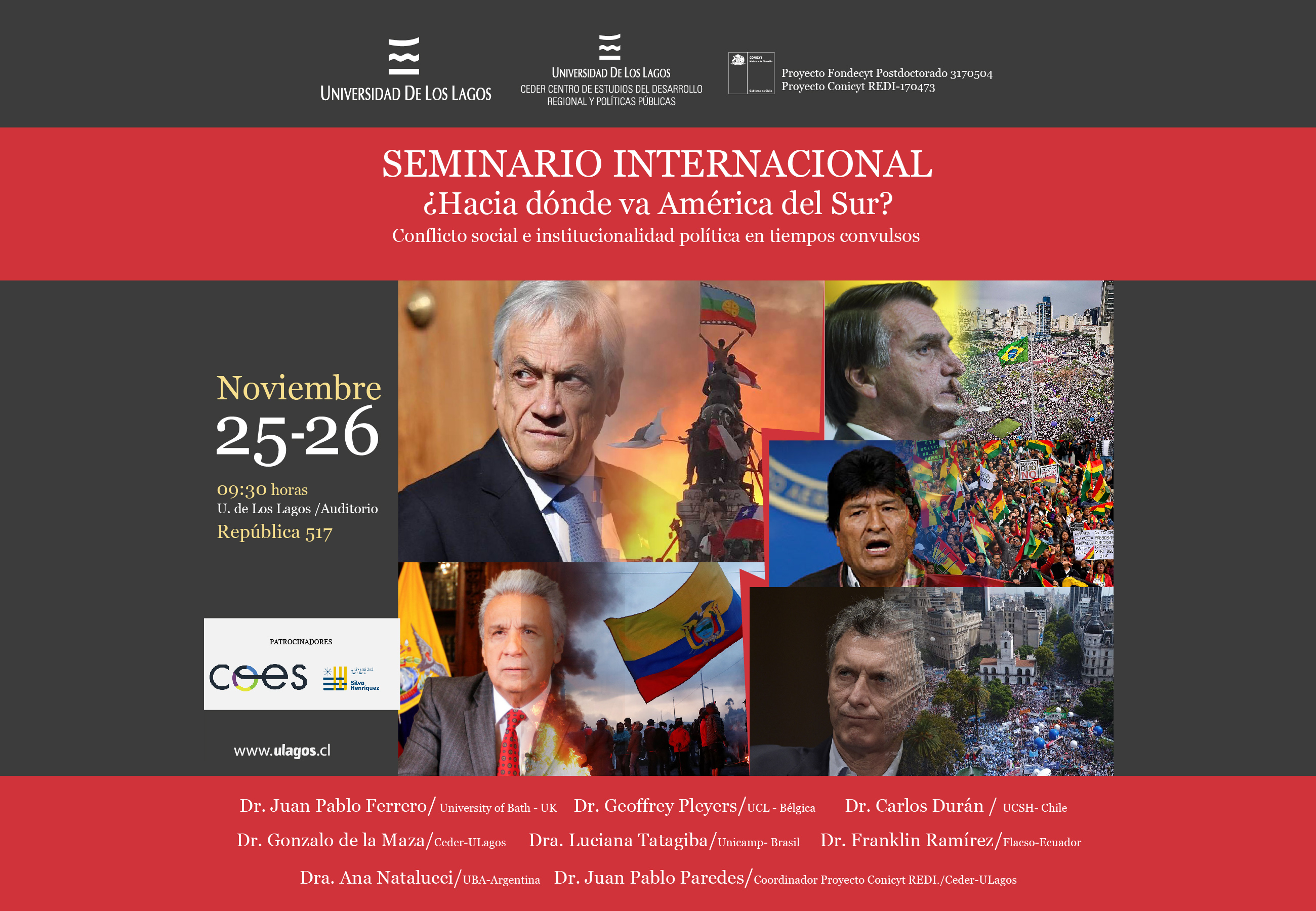 Seminario Internacional invitará a reflexionar sobre las causas y posibles efectos de las manifestaciones sociales en Chile y Sudamérica