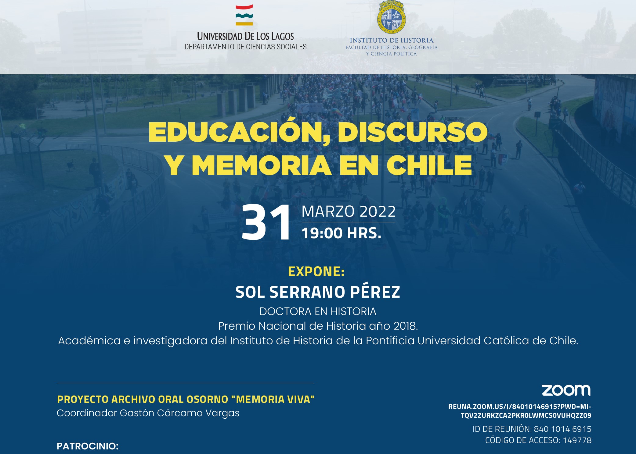 Premio Nacional de Historia dictará conferencia sobre Educación, Discurso y Memoria en Chile