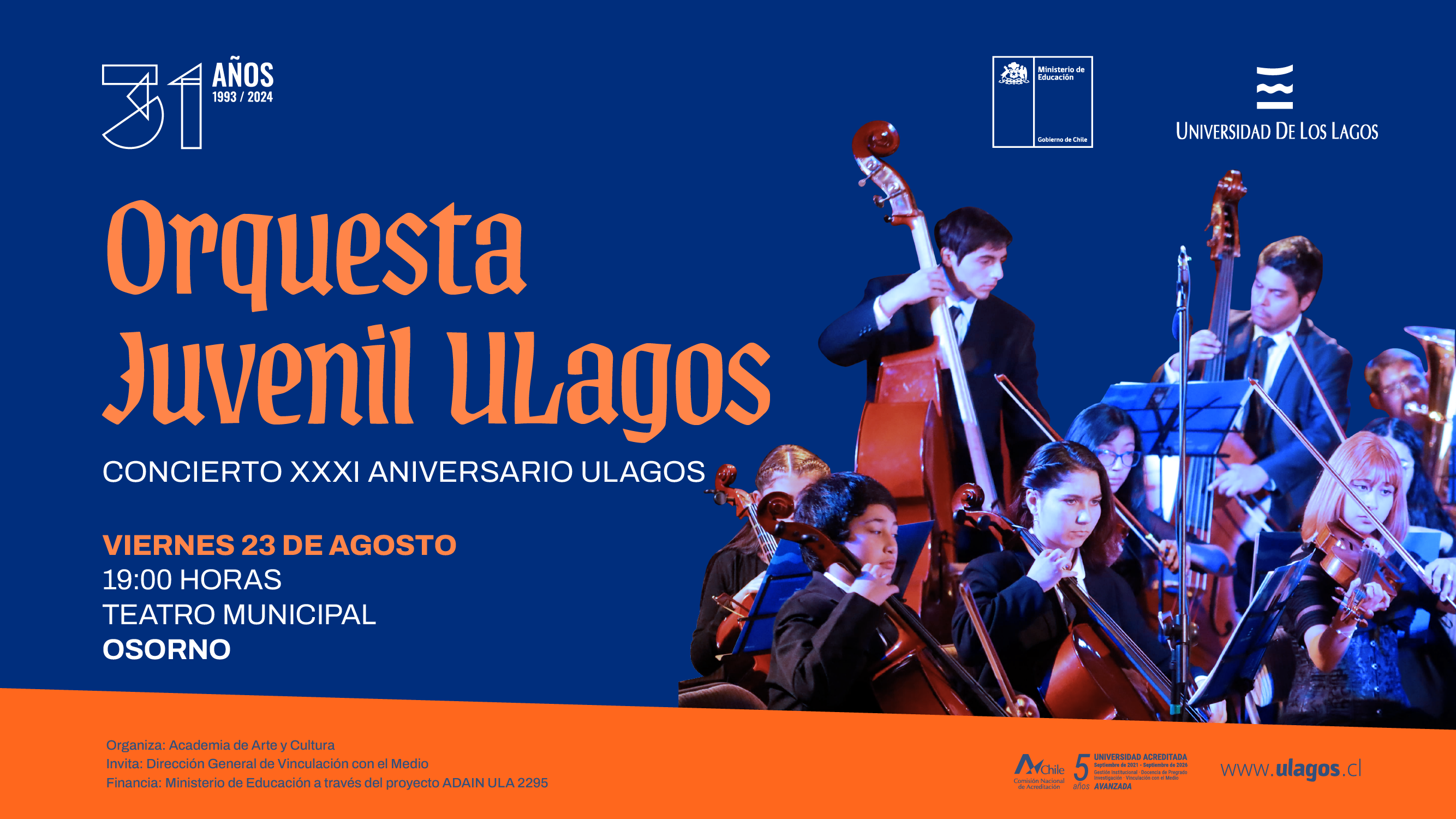 Orquesta Juvenil ULagos celebra los 31 años de su Universidad con concierto en Osorno