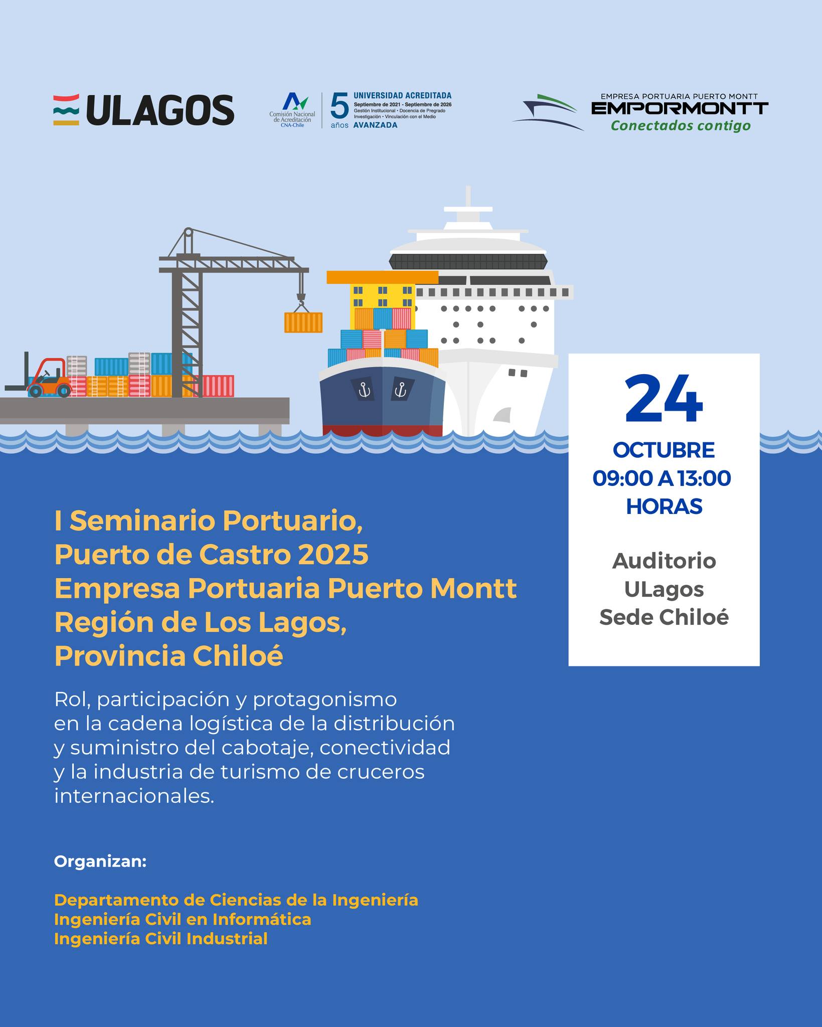 Puerto de Castro se consolida como espacio de aprendizaje y desarrollo en el I Seminario Portuario ULagos 2025